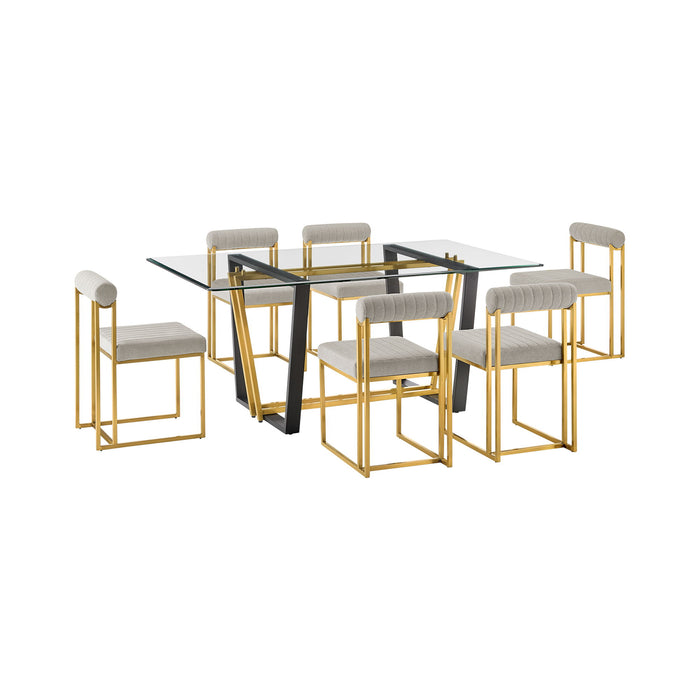 Kai Anastasia - Rectangular Glass Dining Table Set - Gold Brushed Base - Simple Home Plus