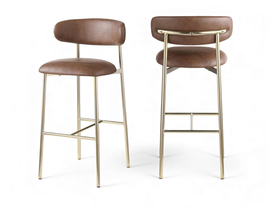 Lupita - Vegan Leather Upholstered Bar Stool With Brushed Gold Frame (Set of 2) - Simple Home Plus