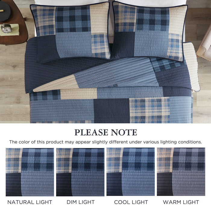 Winter Hills - Oversized King Cotton Quilt Set - Blue - Simple Home Plus