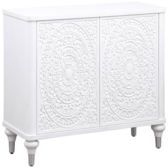 Cardella - 2 Door Mandala Accent Cabinet - Distressed White - Simple Home Plus