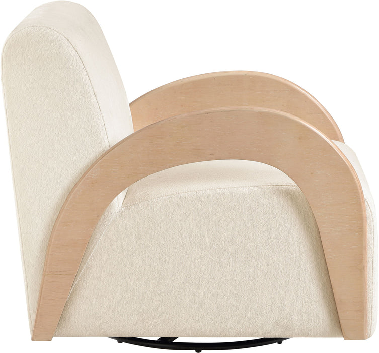 Neria - Chenille Fabric Upholstered Swivel Accent Chair - Cream / Painted Natural - Simple Home Plus