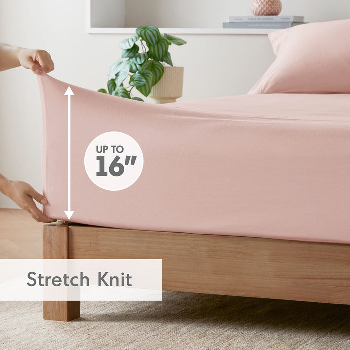 Blend Jersey Knit - 3 Piece Twin All Season Sheet Set - Blush