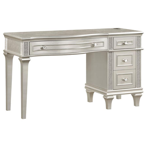Evangeline - 4-Drawer Vanity Table With Faux Diamond Trim - Silver And Ivory - Simple Home Plus