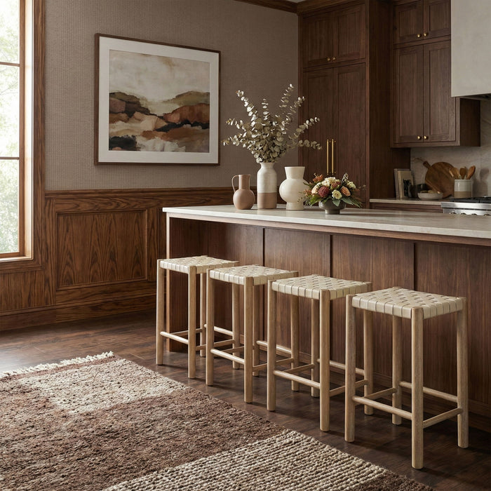 Entwine - Vegan Leather Upholstered Backless Counter Stool - Painted Natural - Simple Home Plus