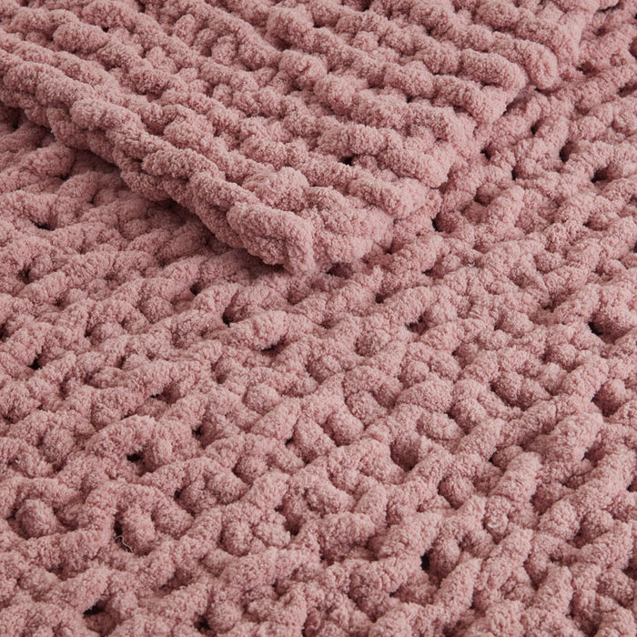 Chenille Chunky Knit - Throw - Blush - Simple Home Plus