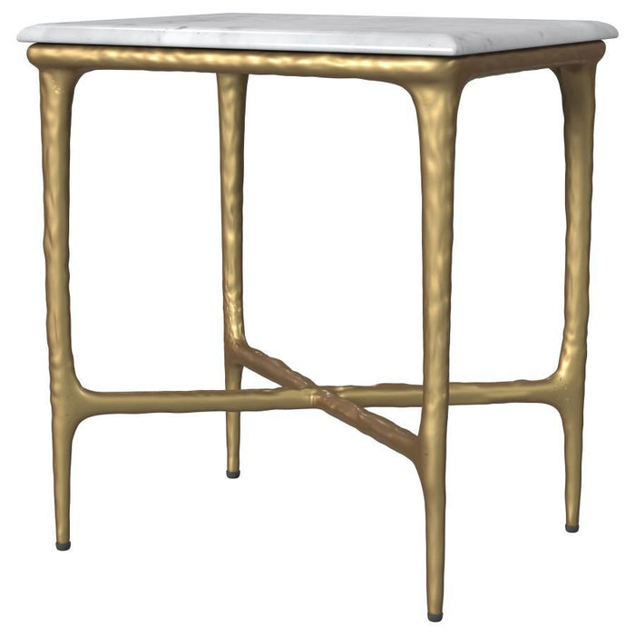 Baldwin - Rectangular Marble Top Side Table - White And Gold - Simple Home Plus