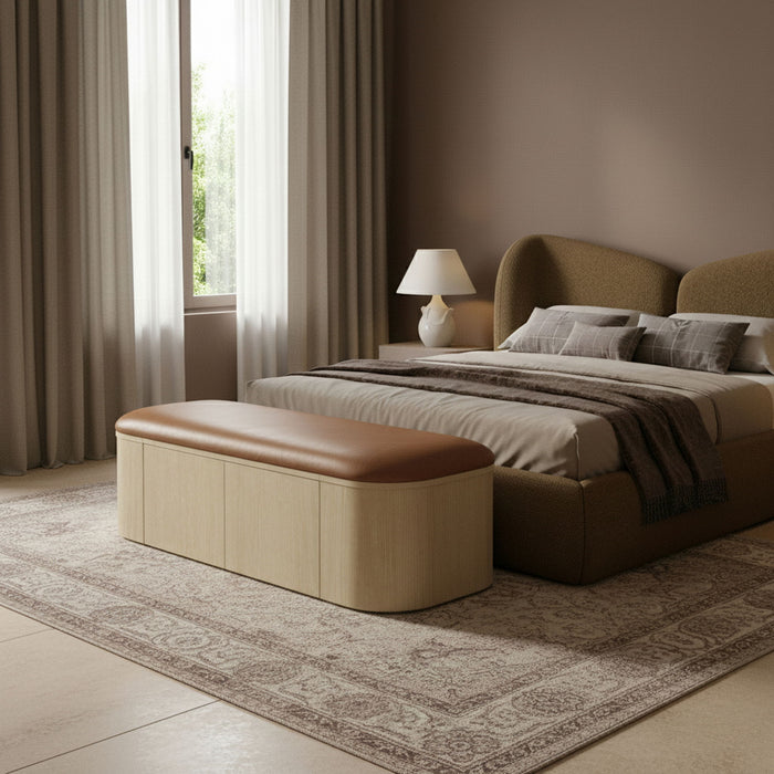 Velden - Upholstered Storage Bench With Stained Natural Base - Simple Home Plus