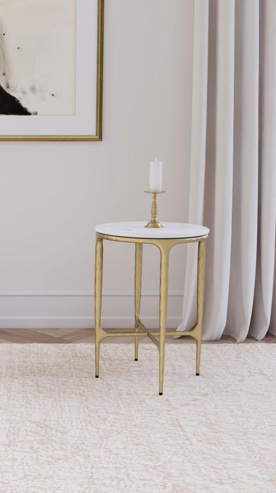 Baldwin - Round Marble Top Side Table - White And Gold - Simple Home Plus