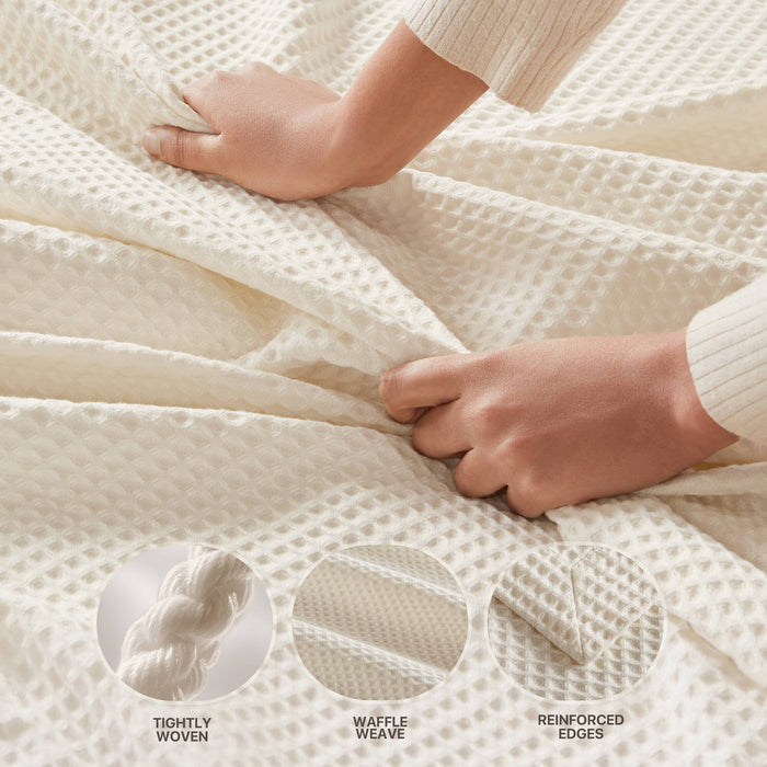 Waffle Weave - Cotton Blanket - Ivory - Simple Home Plus