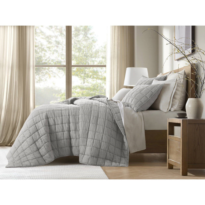 100% Linen - King/California King Linen Garment Washed Quilt Set - Gray - Simple Home Plus