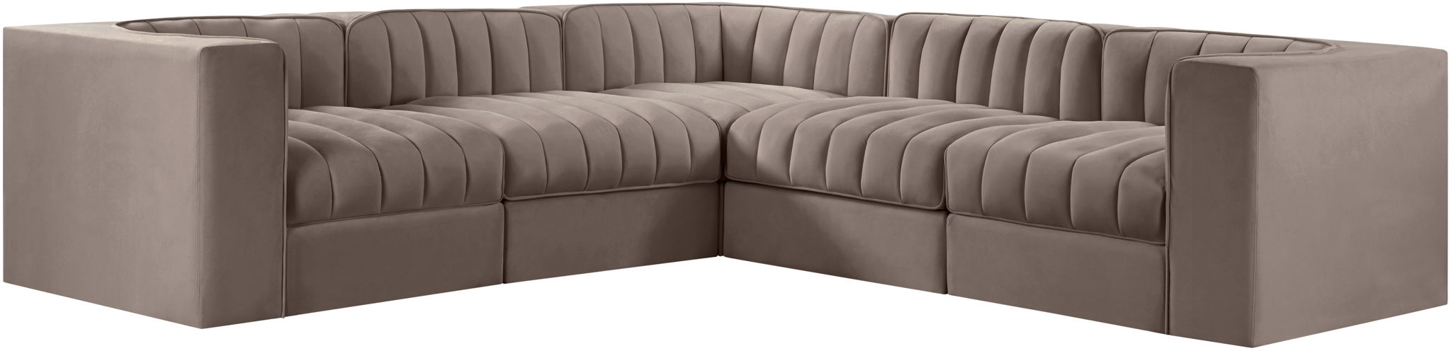 Rummi - Symmetrical Velvet Performance Fabric Upholstered 5 Piece Modular Sectional - Simple Home Plus