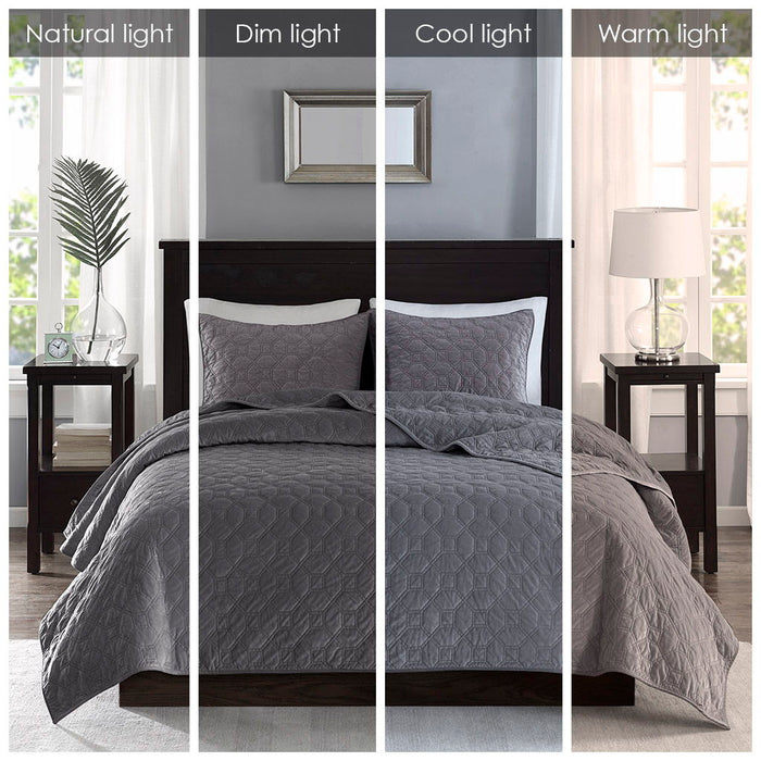 Harper - Reversible 3 Piece Coverlet Set - Gray - Simple Home Plus
