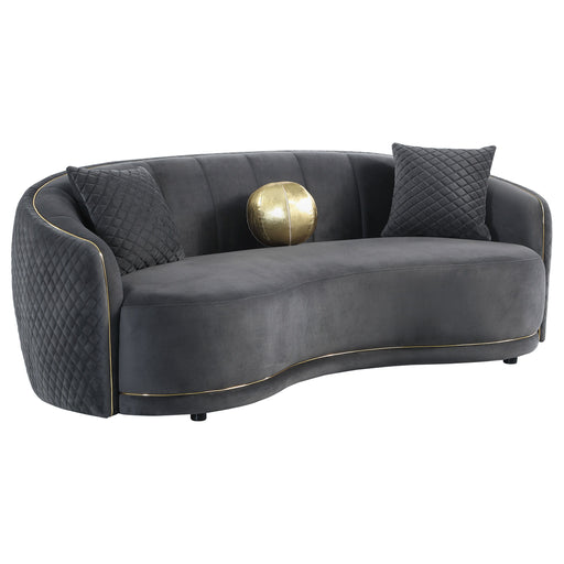Brookside - Velvet Upholstered Curved Sofa - Dark Gray - Simple Home Plus
