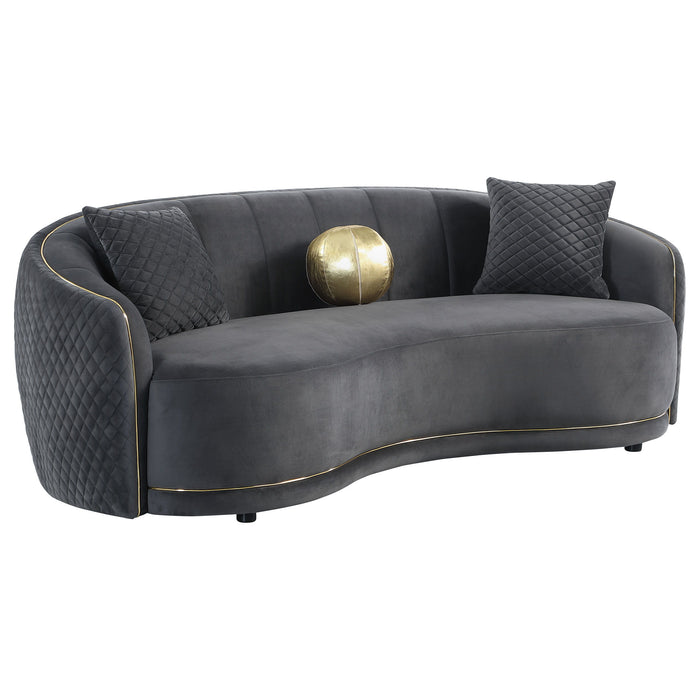 Brookside - Velvet Upholstered Curved Sofa - Dark Gray - Simple Home Plus