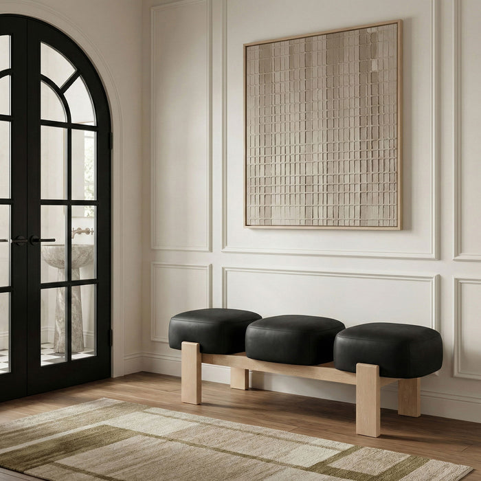 Woodcrest - Vegan Leather Upholstered Bench - Painted Natural Base - Simple Home Plus
