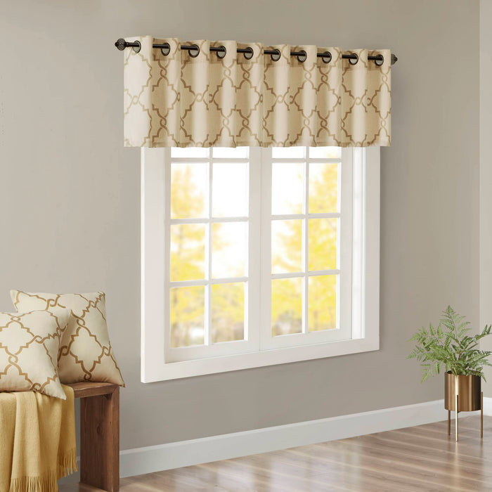 Saratoga - Fretwork Print Grommet Top Window Valance - Beige / Gold - Simple Home Plus