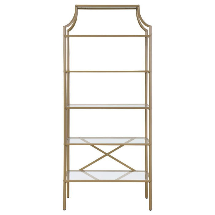 Serena - 5-Shelf Glass Bookshelf - Gold - Simple Home Plus