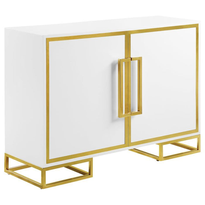 Elsa - 2 Door Wood Storage Accent Cabinet - White And Gold - Simple Home Plus
