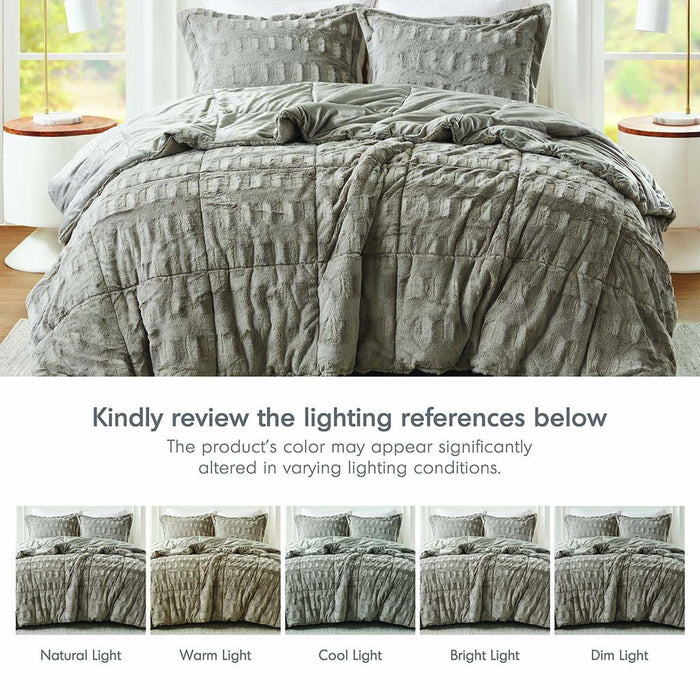 Gia - 3 Piece Full/Queen Solid Comforter Mini Set - Gray - Simple Home Plus