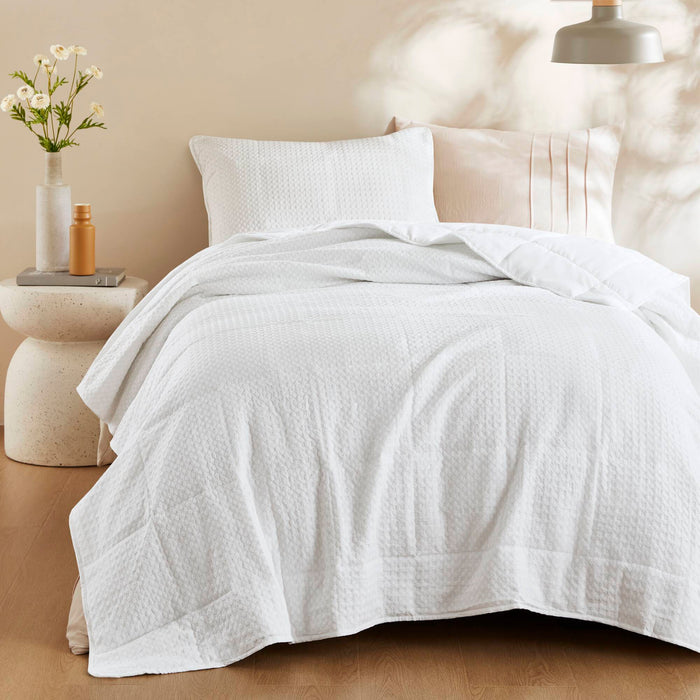 Mina - Twin/Twin Long Waffle Weave Textured Quilt Set - White - Simple Home Plus