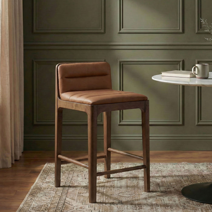 Ellis - Vegan Leather Upholstered Counter Stool (Set of 2) - Brown Base - Simple Home Plus