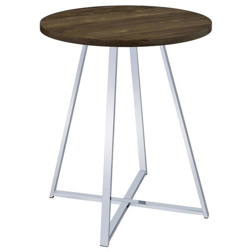Burkhart - Round Pub Height Bistro Bar Table - Brown Oak - Simple Home Plus