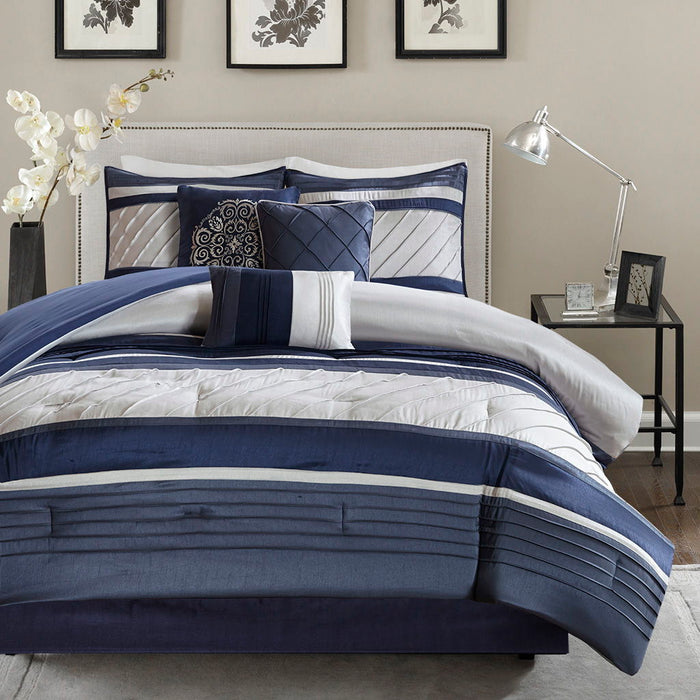 Blaire - California King Comforter (Set of 7) - Navy - Simple Home Plus
