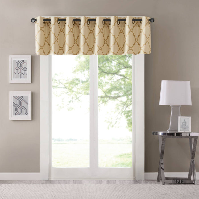 Saratoga - Fretwork Print Grommet Top Window Valance - Beige / Gold - Simple Home Plus