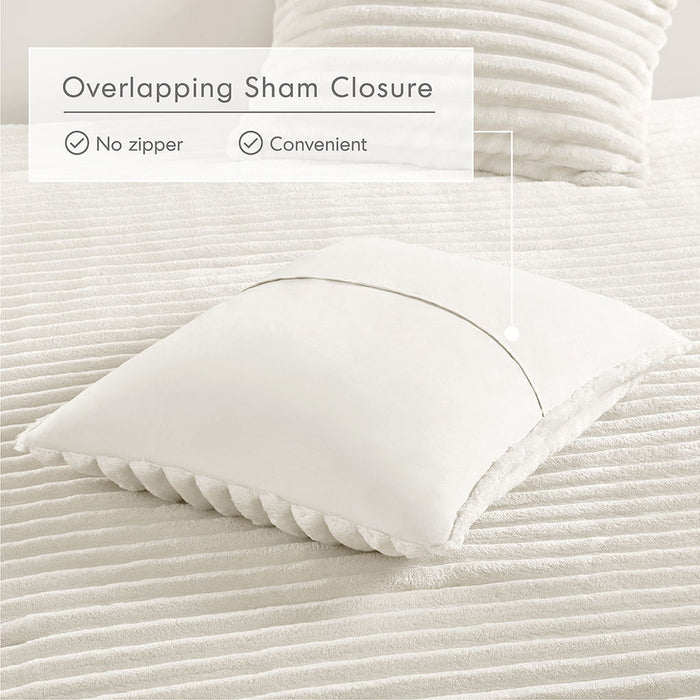 Avril - King/California King Fluffy Ribbed Plush Comforter Set - Ivory - Simple Home Plus