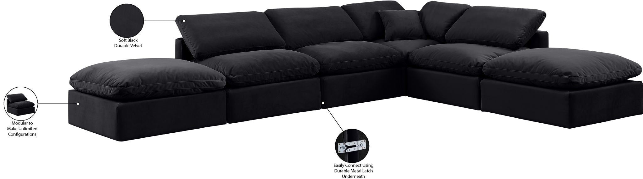 Indulge - Velvet 6 Piece Modular Armless Sectional - Simple Home Plus