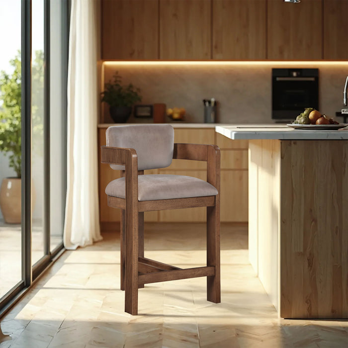Sacha - Velvet Stool With Brown Base - Simple Home Plus
