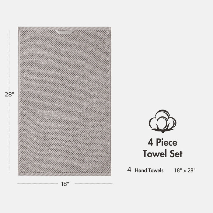 Diagonal Ribbed - 4 Piece Hand Towels Set - Gray - Simple Home Plus
