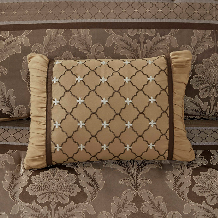 Bellagio - Queen 7 Piece Comforter Set - Brown / Gold - Simple Home Plus