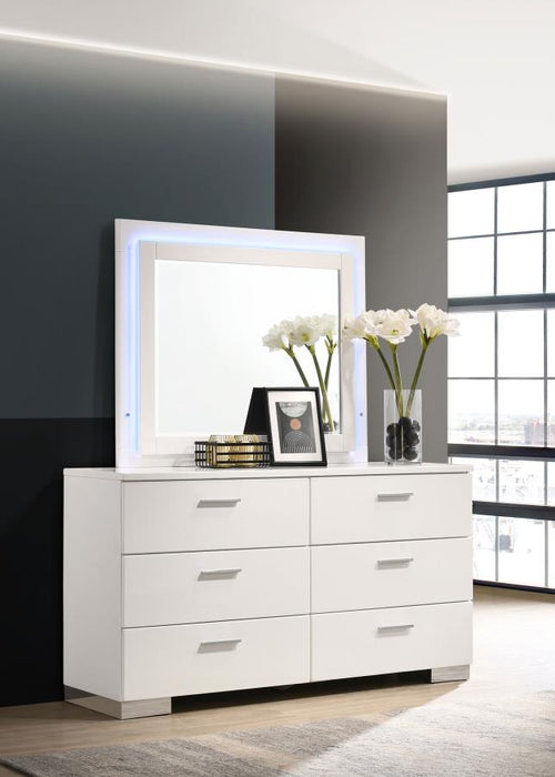 Felicity - 6-Drawer Dresser With LED Mirror - White High Gloss - Simple Home Plus