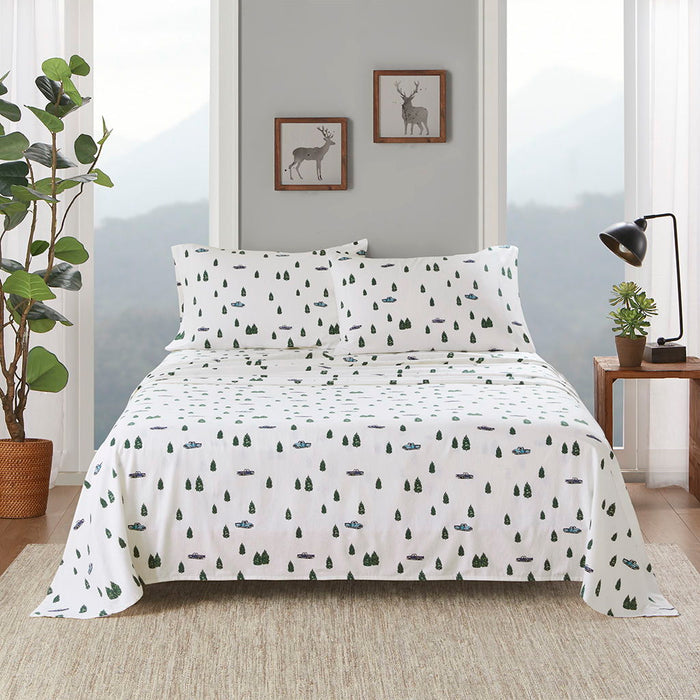 Flannel - 3 Piece Twin Sheet Set - Green Trees & Trucks - Simple Home Plus