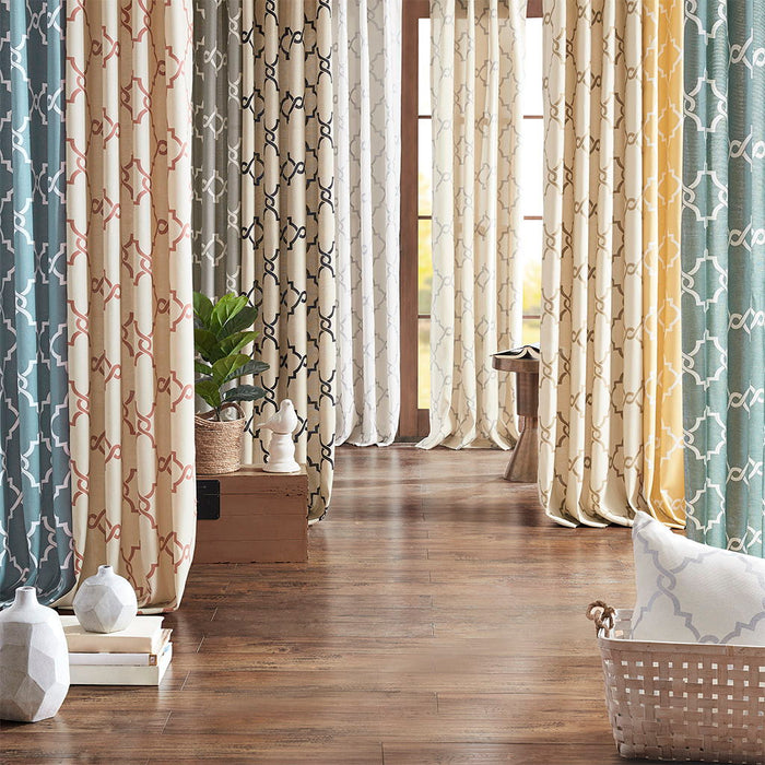 Saratoga - 63" Fretwork Print Grommet Top Window Curtain - Beige - Simple Home Plus