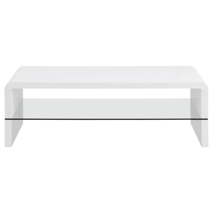 Airell - Rectangular Coffee Table With Shelf - White High Gloss - Simple Home Plus