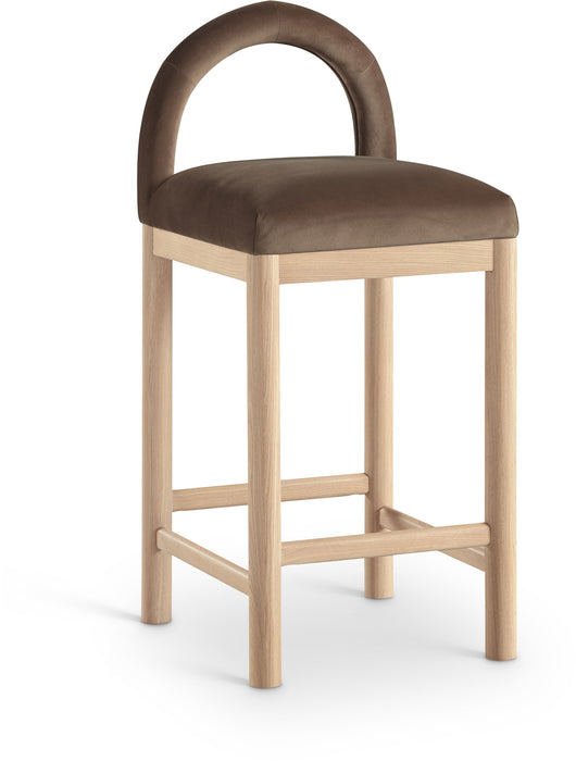Conrad - Velvet Counter Stool With Natural Legs - Simple Home Plus
