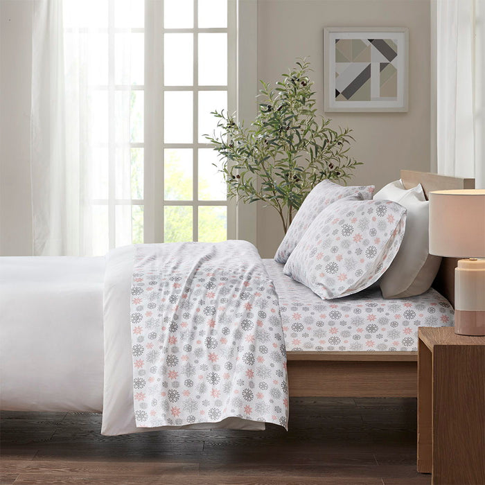 Cozy Sheet Set - Pink / Gray Snowflakes - Simple Home Plus