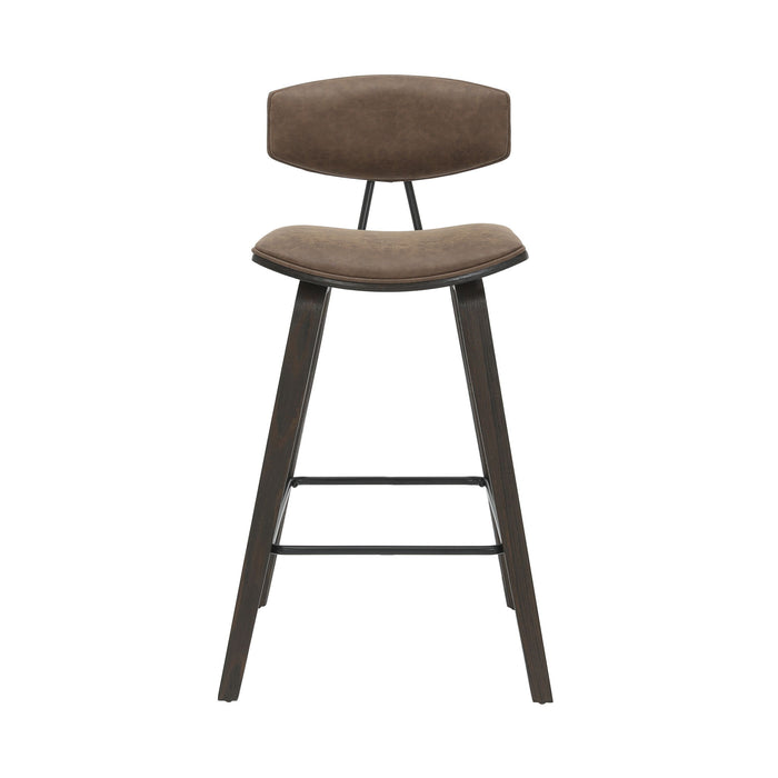 Fox - Counter Height Curved Back Wood Bar Stool With Faux Leather Seat