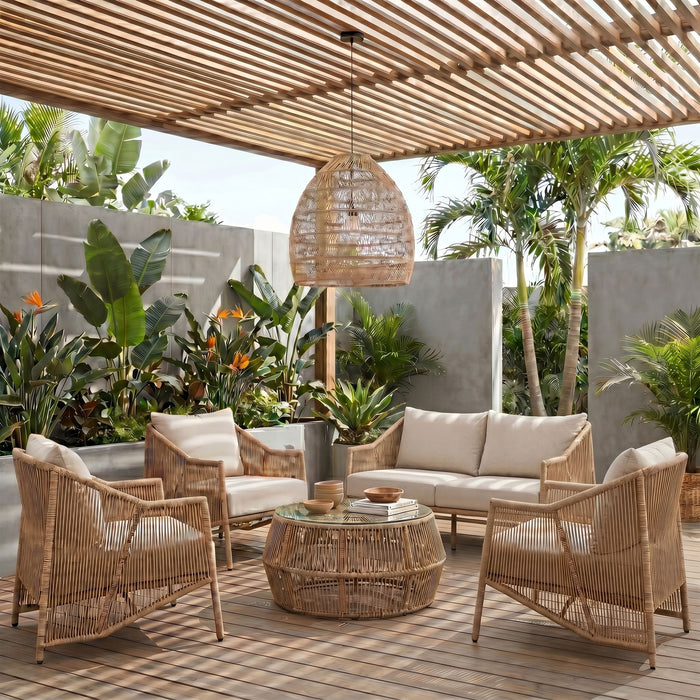Coastline - Olefin Water Resistant Fabric And Wicker Outdoor Patio Loveseat - Beige