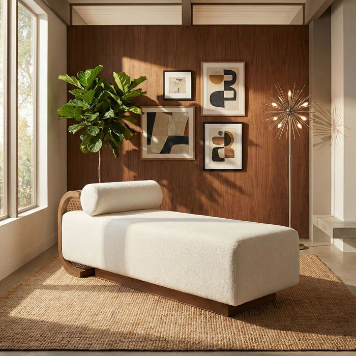 Zephyr - Linen Textured Fabric Upholstered Chaise - Painted Brown Walnut Base - Simple Home Plus