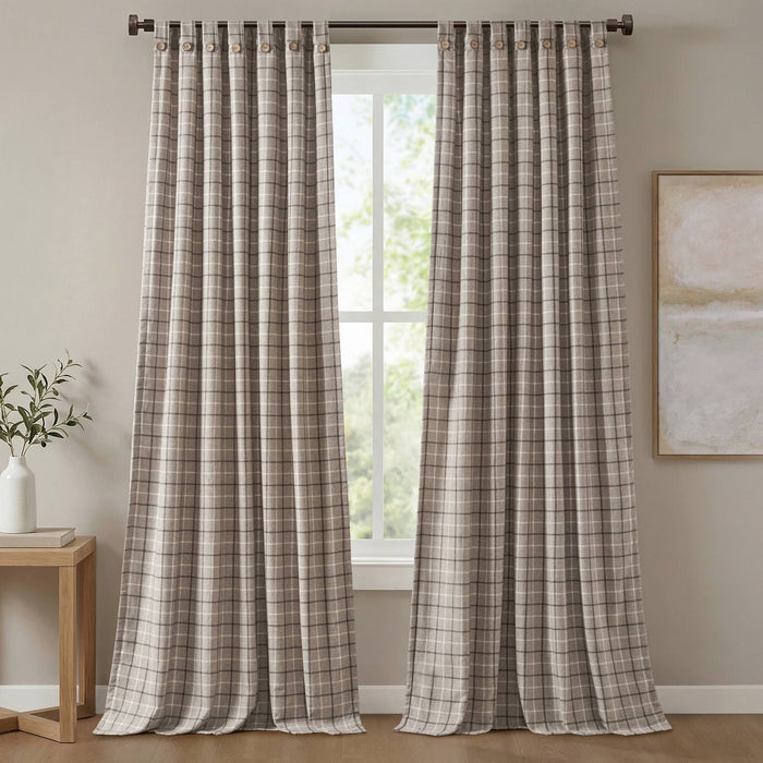 Anaheim - Plaid Rod Pocket And Back Tab Curtain Panel With Fleece Lining - Brown