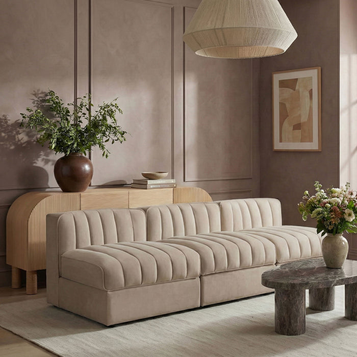 Rummi - Velvet Performance Fabric Upholstered 3 Piece Modular Armless Sofa - Simple Home Plus