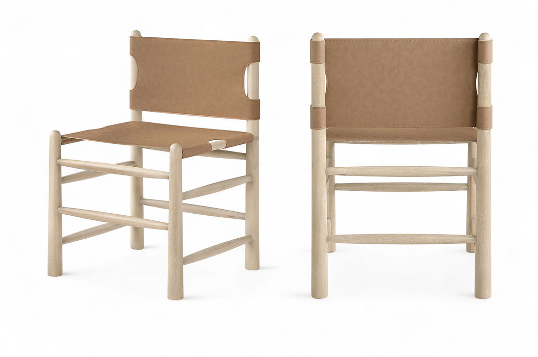 Santos - Vegan Leather Upholstered Dining Chair With Stained Natural Base (Set of 2) - Simple Home Plus