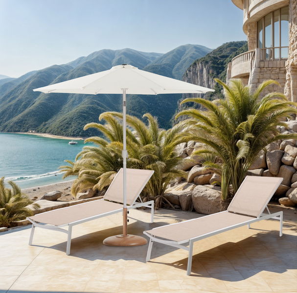 Fiji - Aluminum Patio Umbrella With Round Teak And White Base