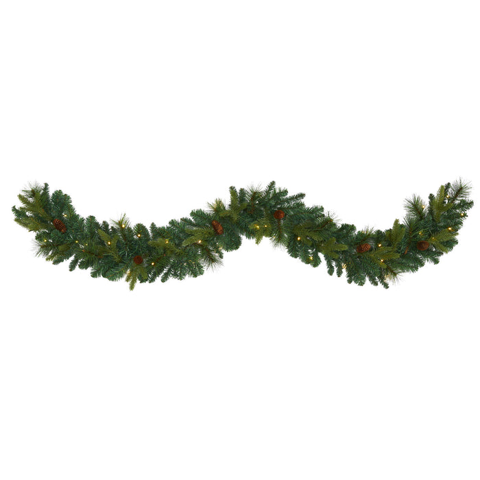 6 Mixed Pine and Pinecone Garland with 35 Clear LED Lights