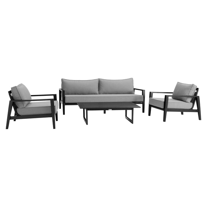 Cayman - 4 Piece Black Aluminum Outdoor Seating Set With Cushion - Black / Dark Gray - Simple Home Plus