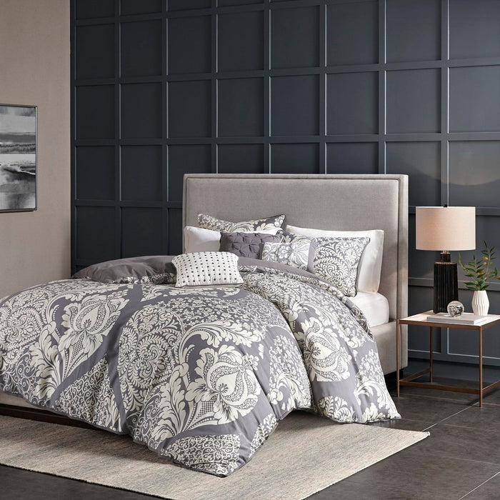 Vienna - King 6 Piece Printed Duvet Cover Set - Gray - Simple Home Plus