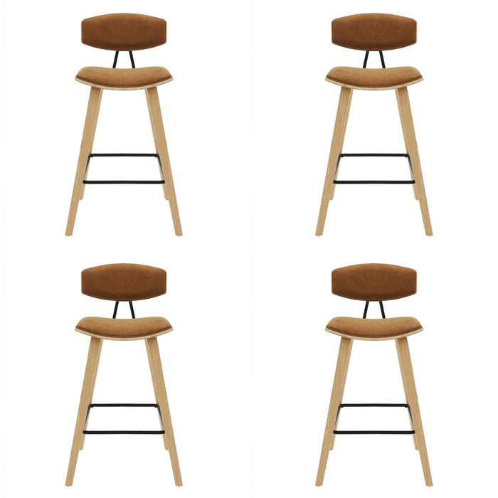 Fox - Counter Height Curved Back Wood Bar Stool With Faux Leather Seat